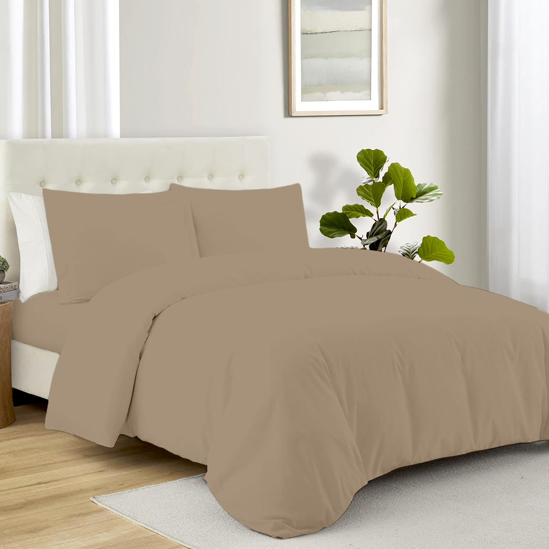 Taupe Duvet Cover Set with Fitted Sheet Bliss Sateen