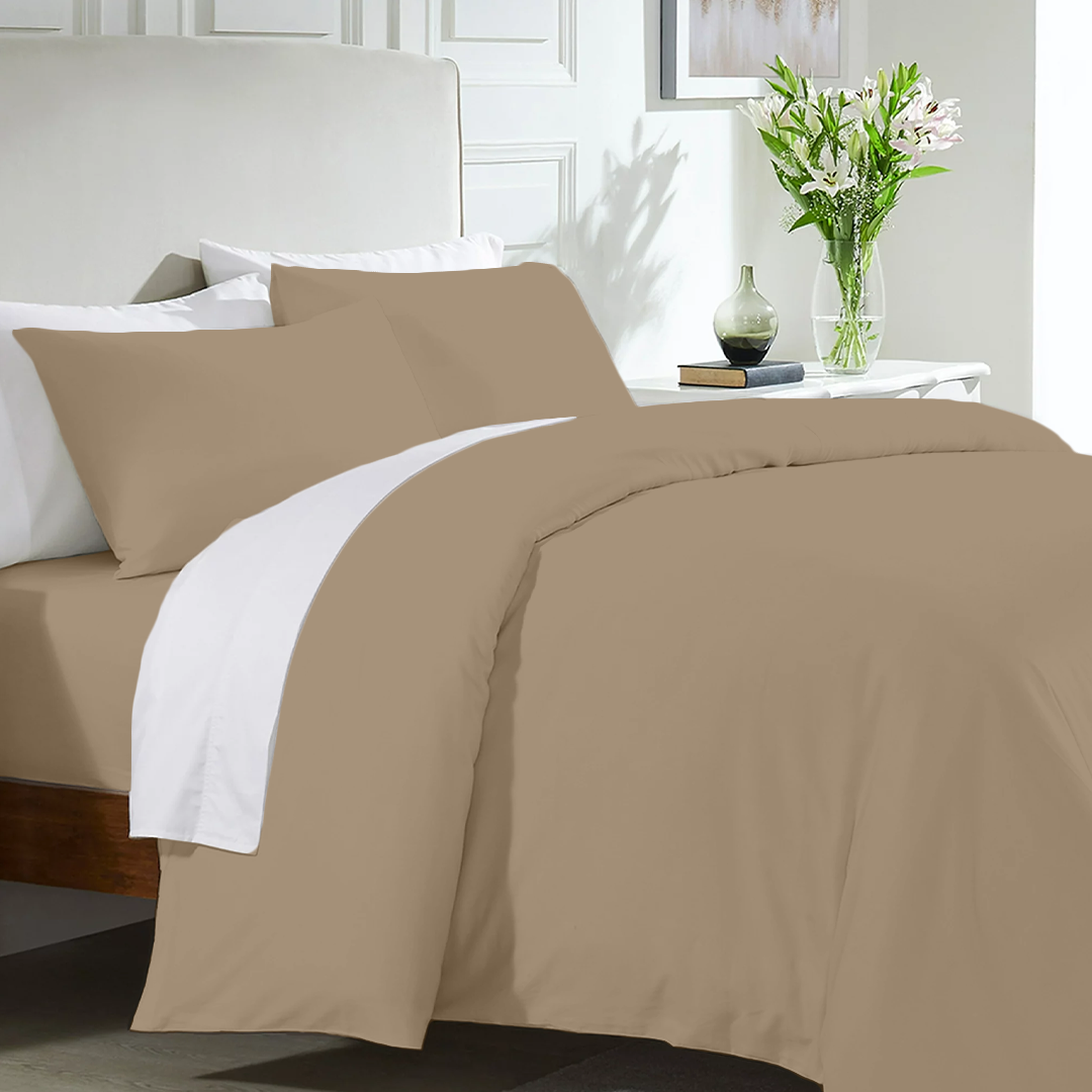 Taupe Duvet Cover Set with Fitted Sheet Bliss Sateen