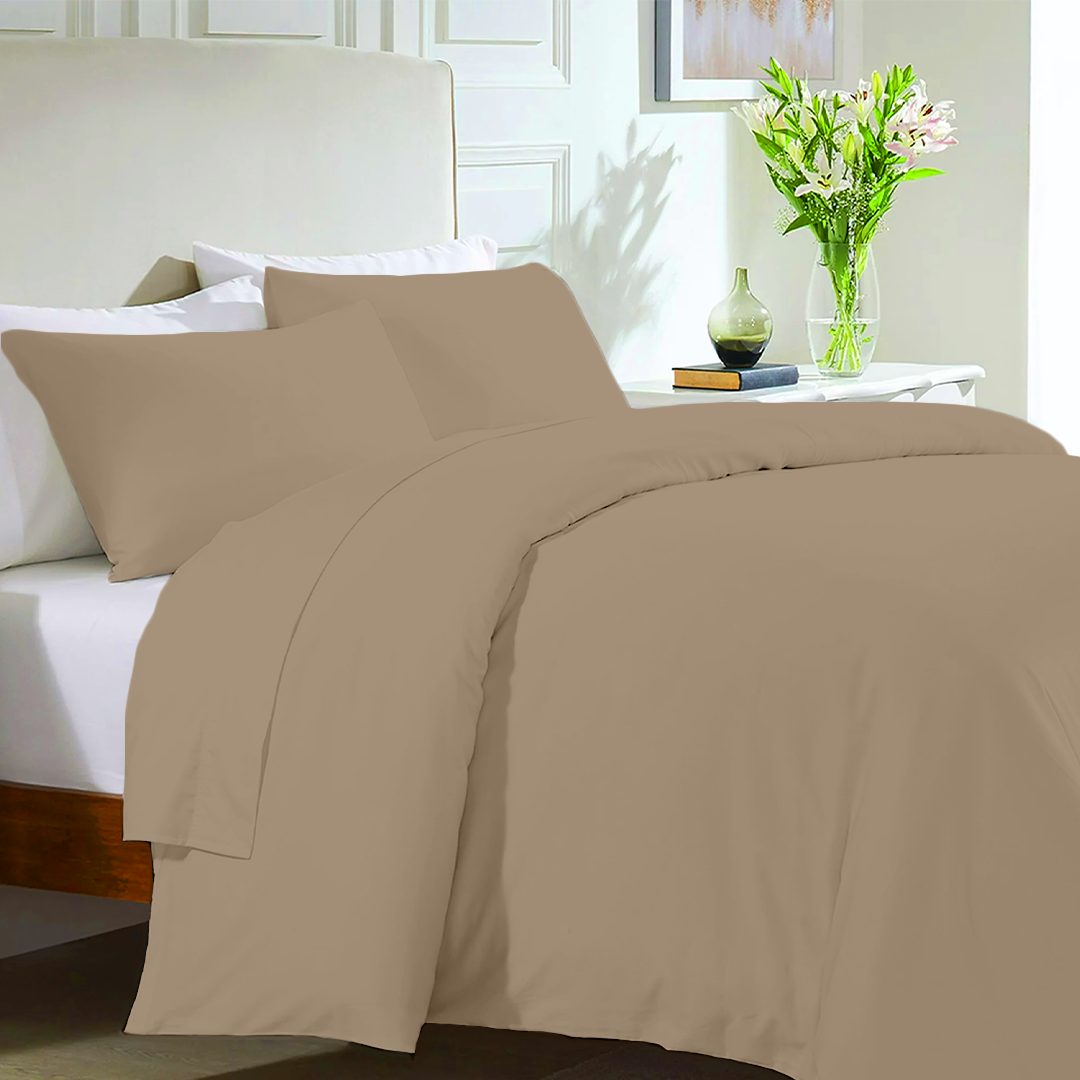 Taupe Duvet Set with Flat Sheet Bliss Solid Sateen