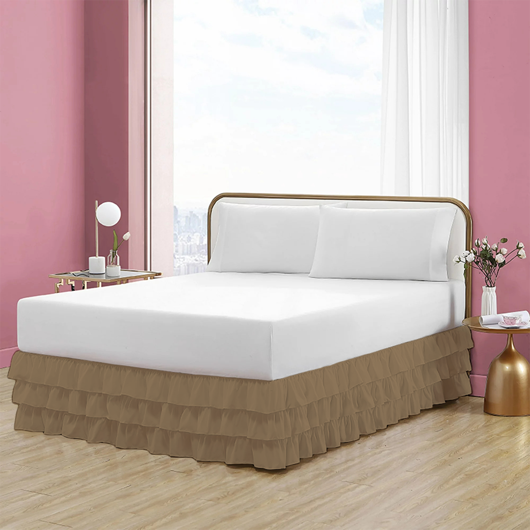 Taupe Multi Ruffle Bed Skirt Bliss Solid