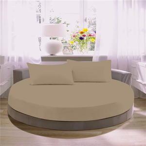 Taupe Round Fitted Sheet with Pillowcase Bliss Solid Sateen