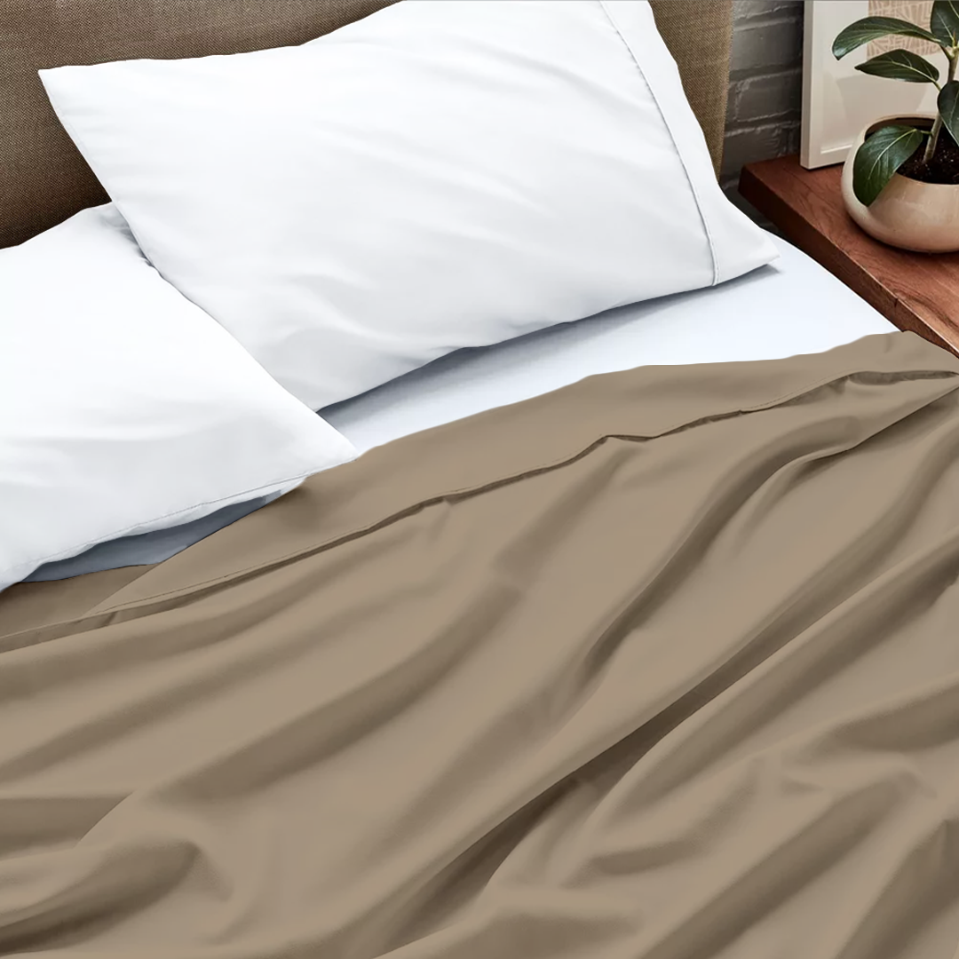 Taupe Flat Sheet Solid Bliss Sateen