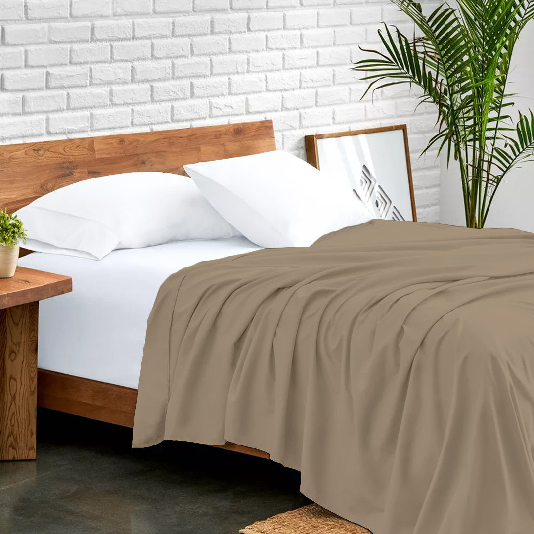 Taupe Flat Sheet Solid Bliss Sateen