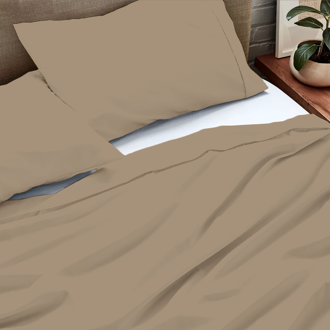 Taupe Flat Sheet with Pillowcase Bliss Solid Sateen