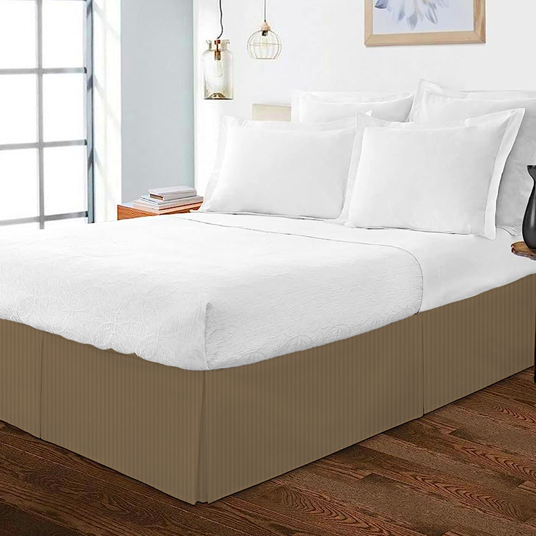 Taupe Stripe Bed Skirt Comfy Sateen