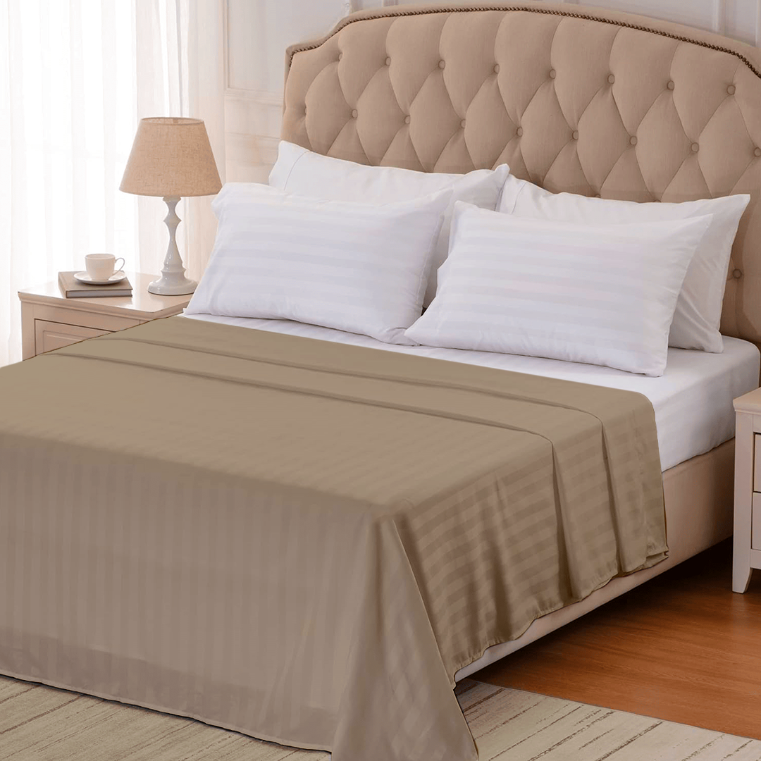 Taupe Stripe Flat Sheet Comfy Sateen