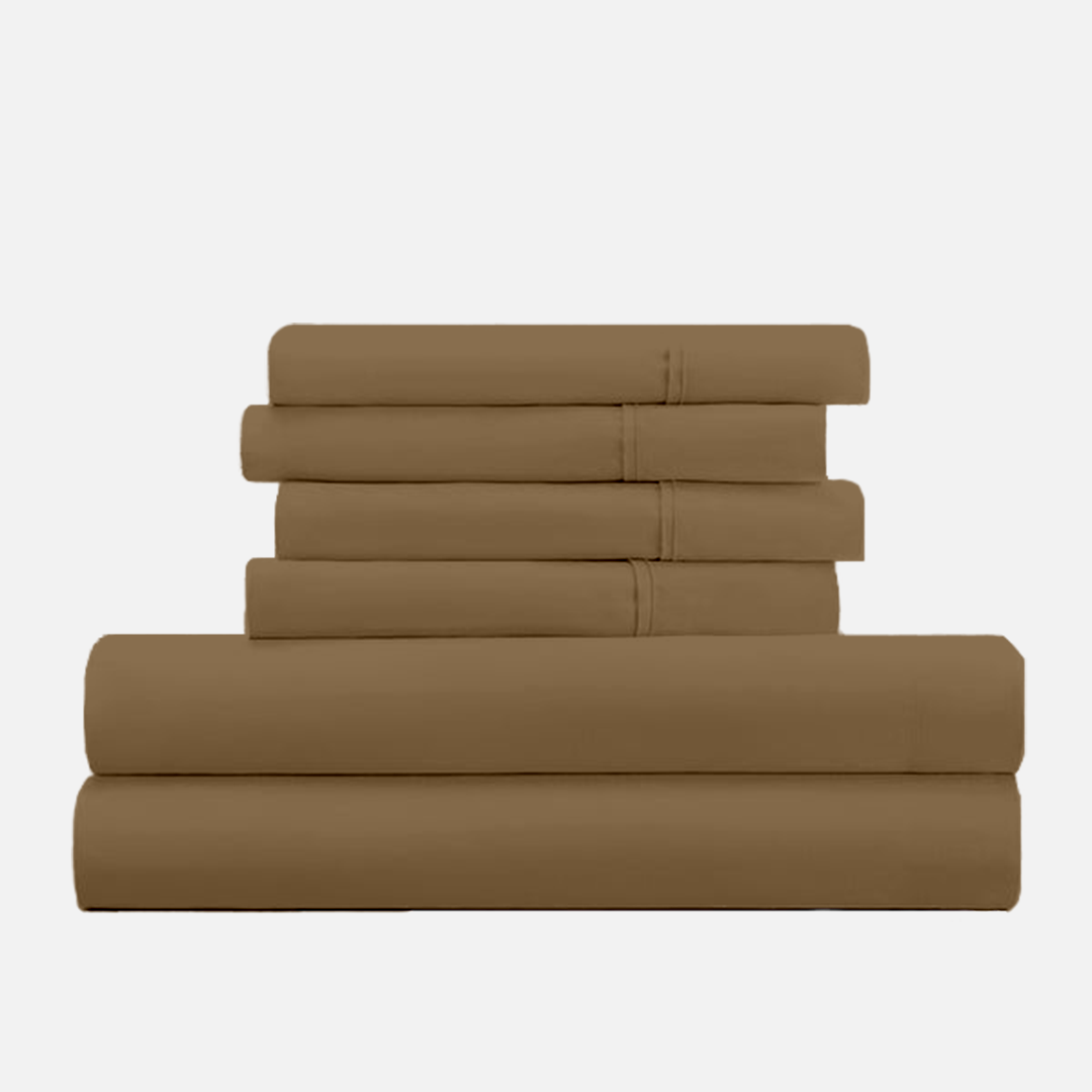 Taupe Sheet Set with Extra Pillowcase Solid Bliss Sateen