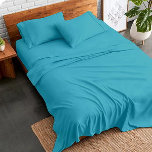 Turquoise Bed Sheet Set Comfy Solid Sateen