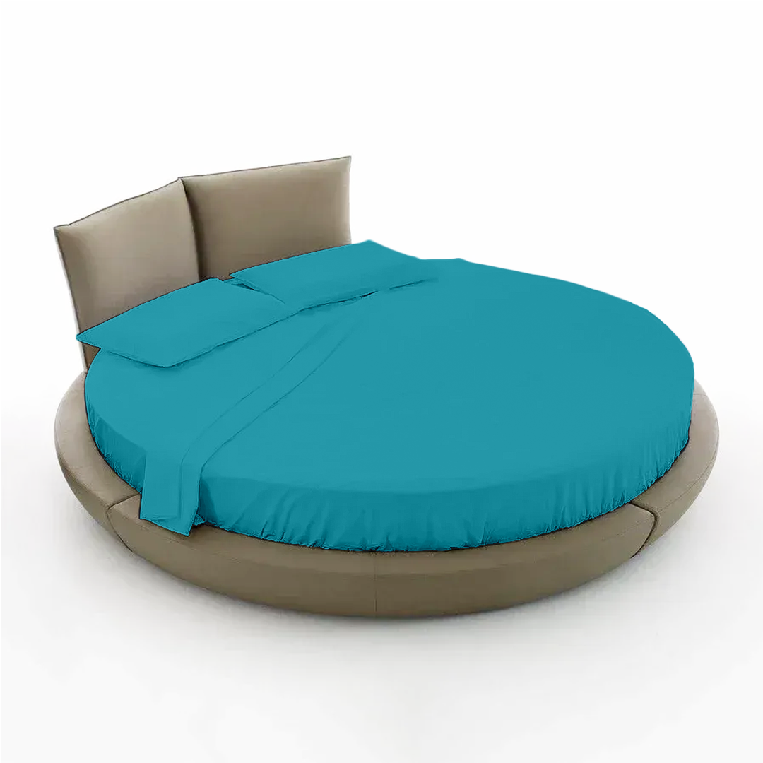 Turquoise Round Bed Sheets Set comfy Solid Sateen