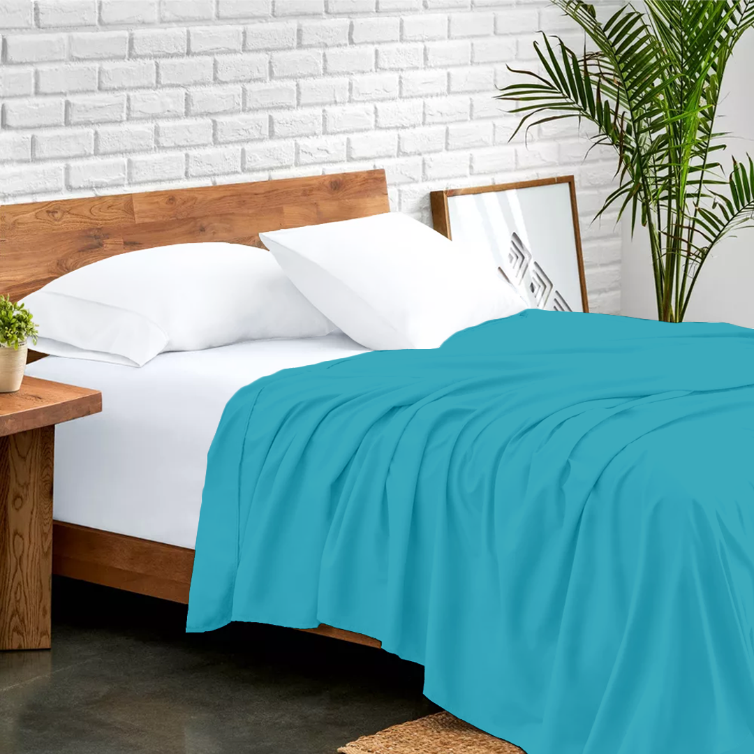 Turquoise Flat Sheet Solid Comfy Sateen