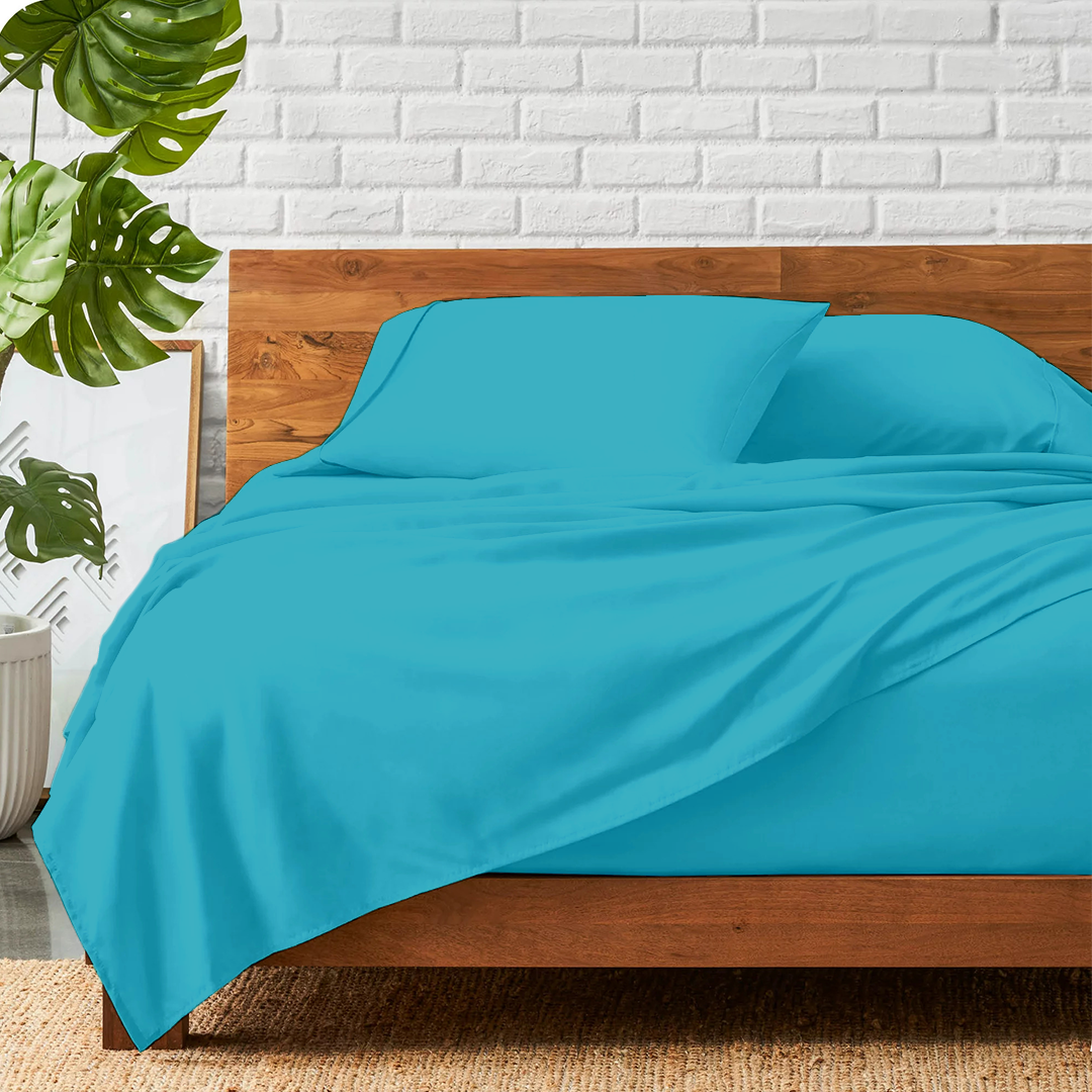 Turquoise Bed Sheet Set Comfy Solid Sateen