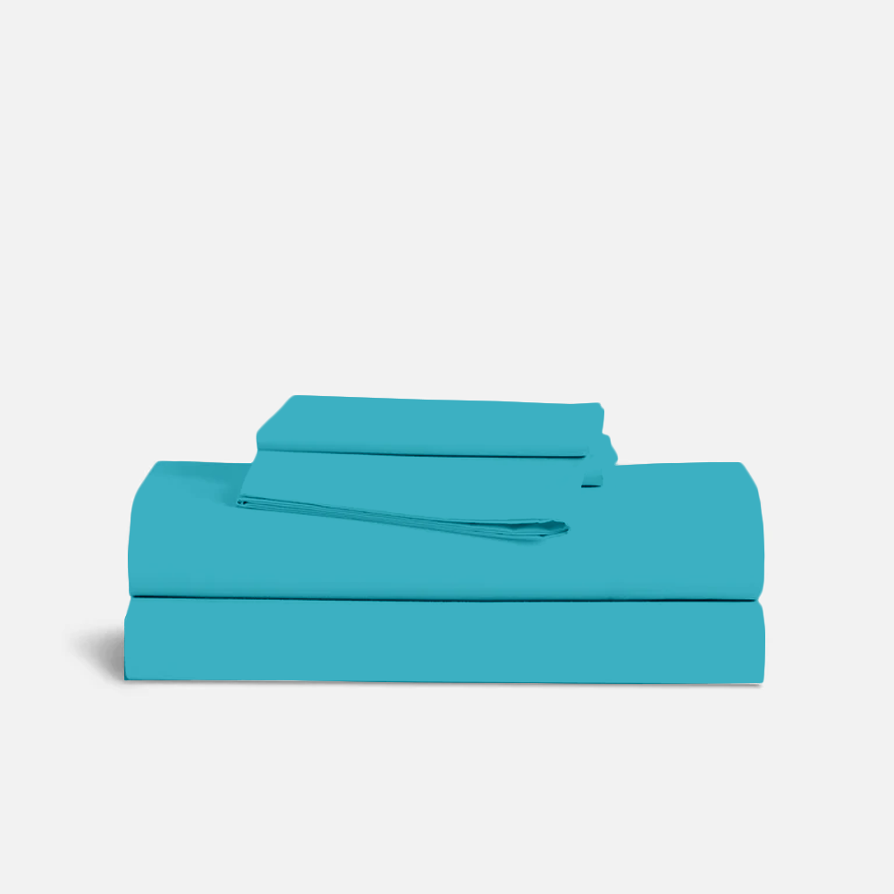 Turquoise Bed Sheet Set Comfy Solid Sateen