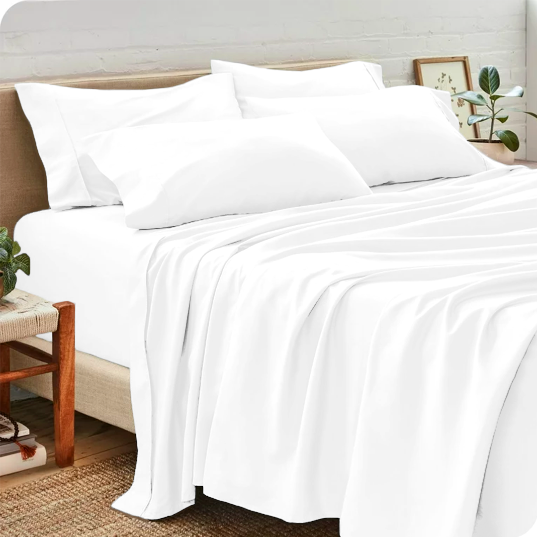 White Sheet Set with Extra Pillowcase Solid Bliss Sateen