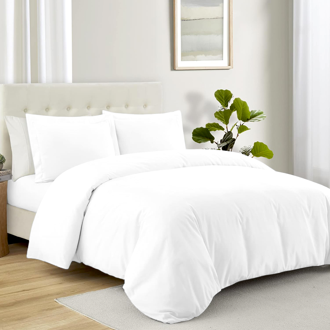 Bliss White Duvet Cover Set with Fitted Sheet Solid Sateen