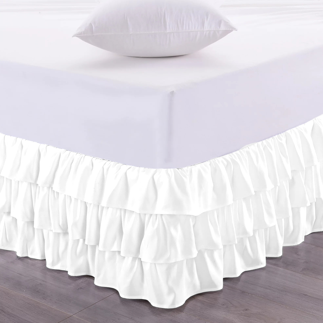 White Multi Ruffle Bed Skirt Bliss Solid