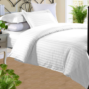 White Stripe Duvet Cover Set with Fitted Sheet Sateen Comfy