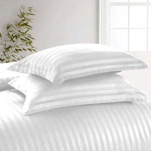 White Stripe Duvet Cover Set with Fitted Sheet Sateen Comfy