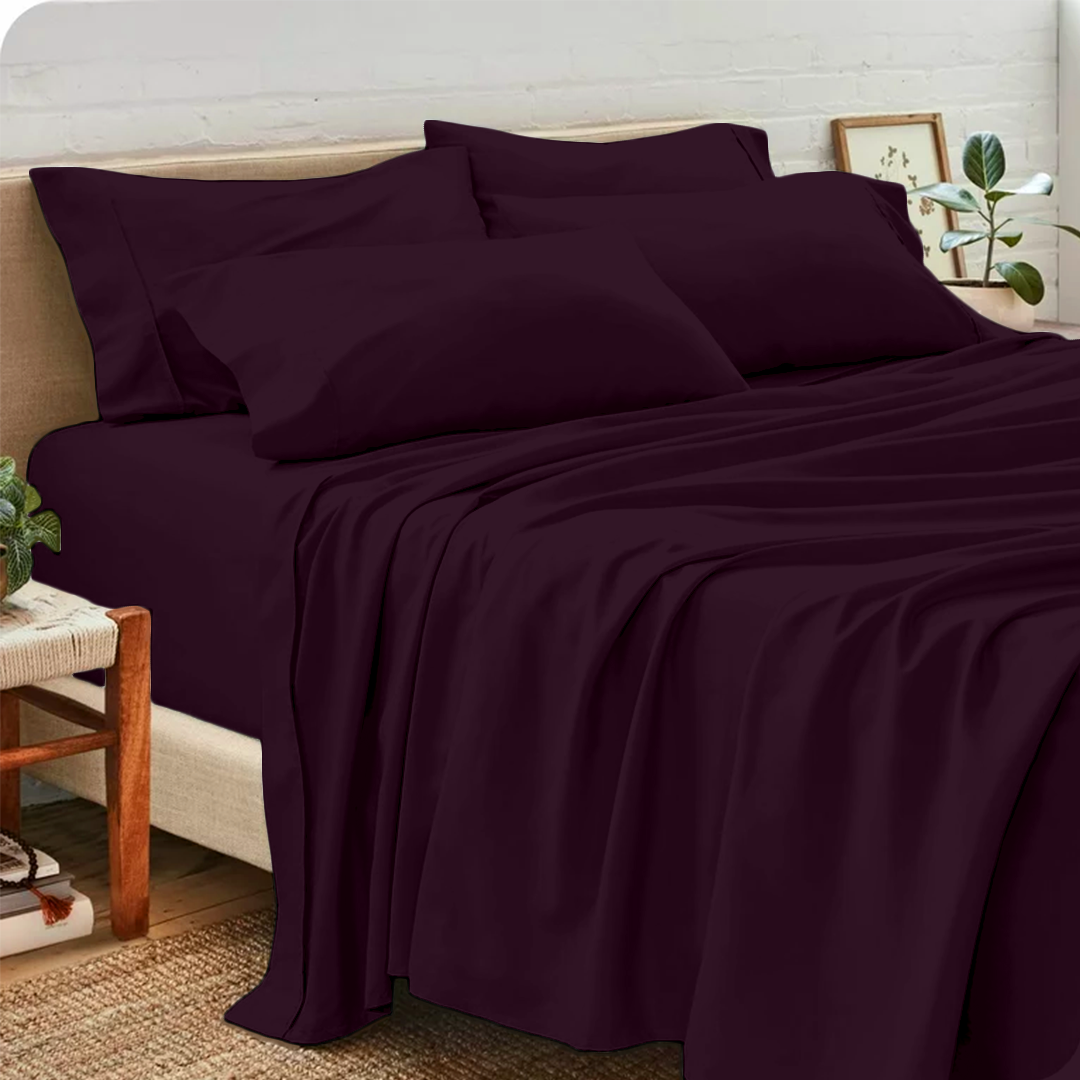 Wine Sheet Set with Extra Pillowcase Solid Comfy Sateen