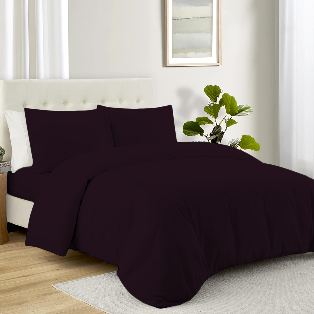 Solid Wine Duvet Cover Set with Fitted Sheet Comfy Sateen