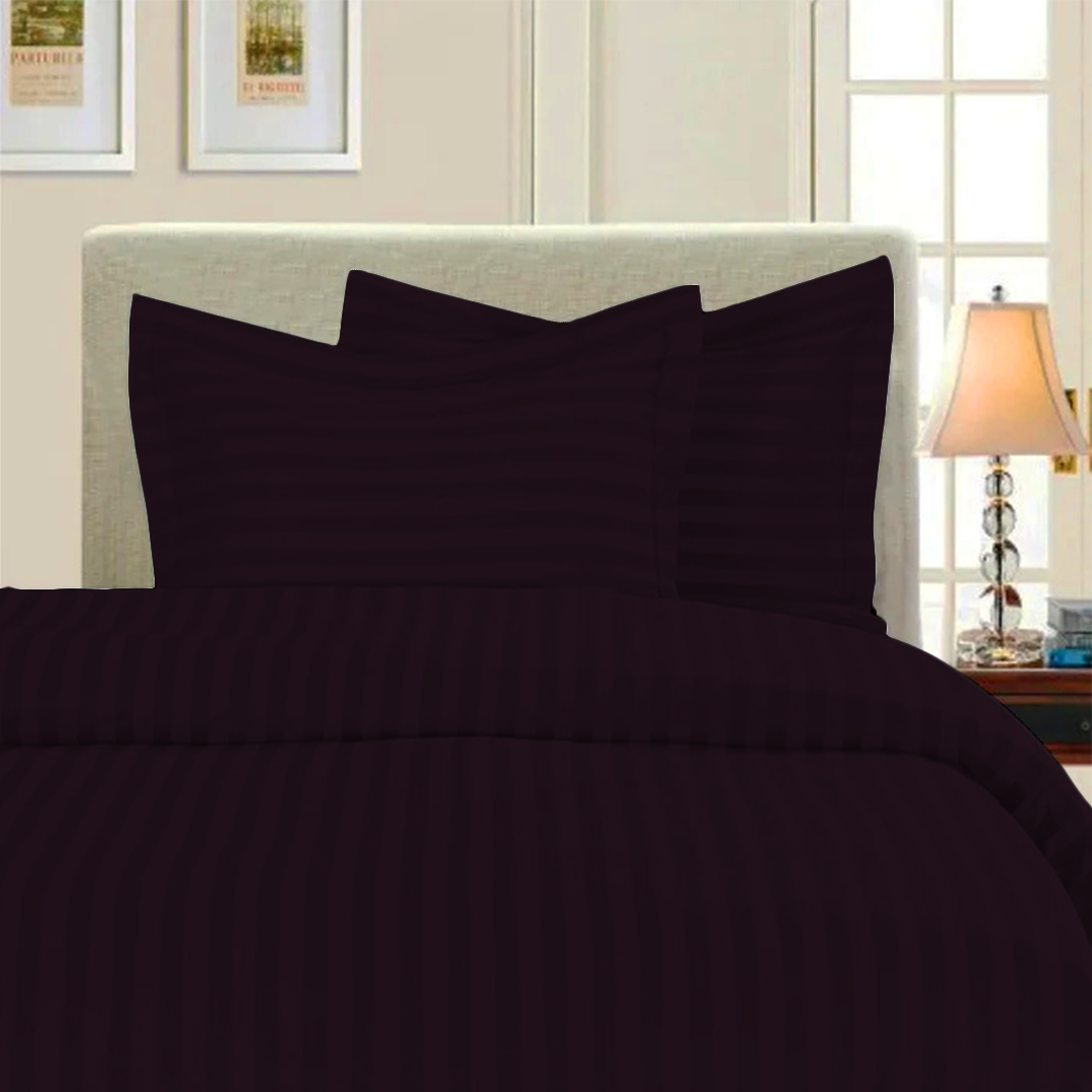 Wine Stripe Duvet Cover Set with Fitted Sheet Sateen Comfy