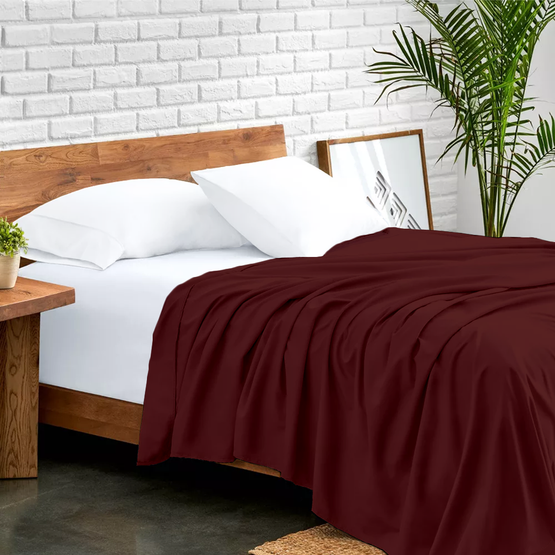 Burgundy Flat Sheet Solid Comfy Sateen