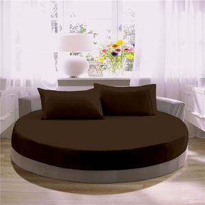 Chocolate Round Fitted Sheet with Pillowcase Bliss Solid Sateen