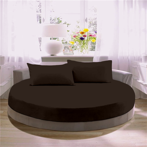 Chocolate Round Fitted Sheet with Pillowcase Bliss Solid Sateen