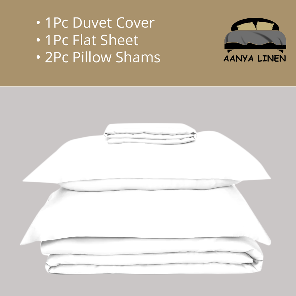 White Duvet Set with Flat Sheet Bliss Solid Sateen