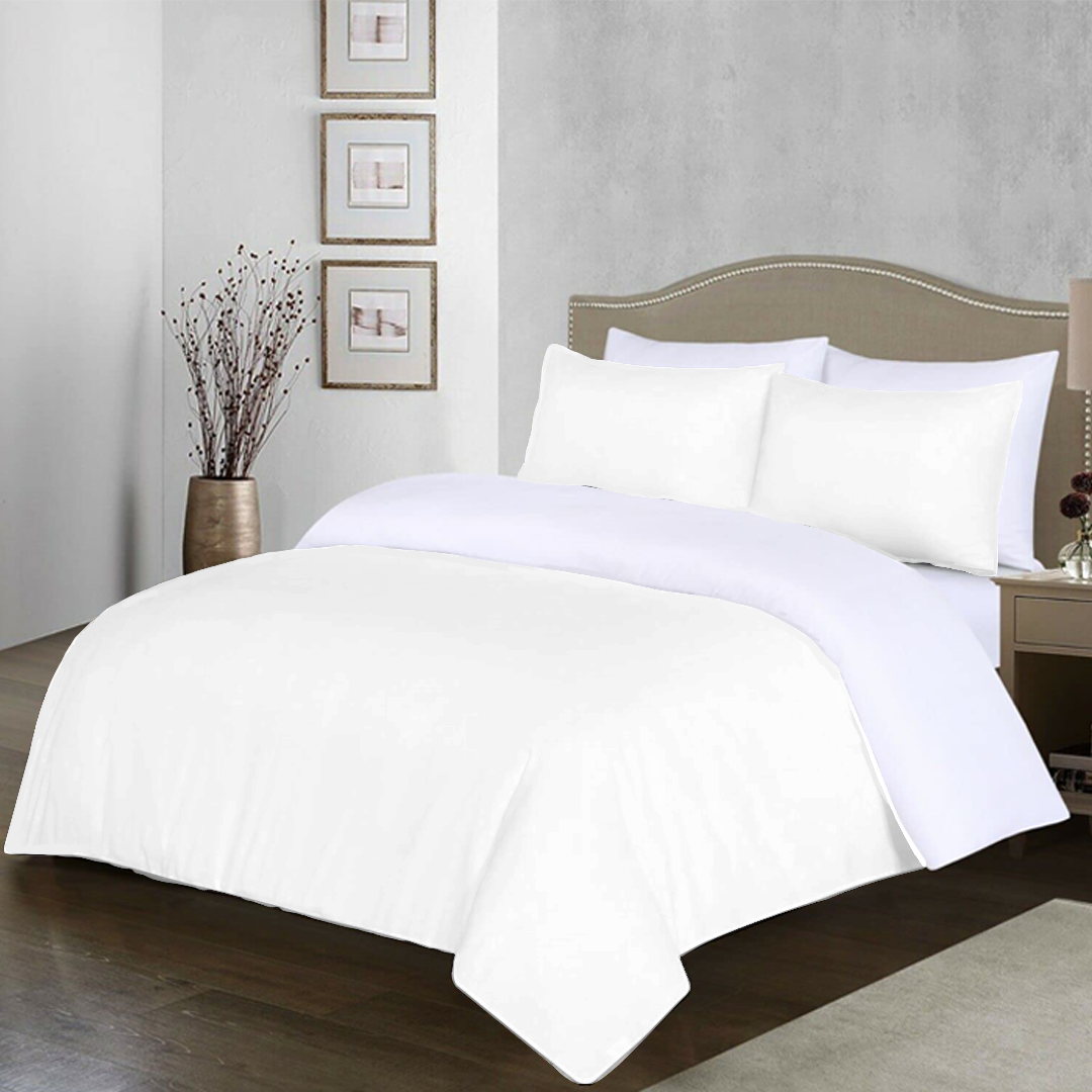 Ivory and White Reversible Duvet Set Solid Comfy Sateen