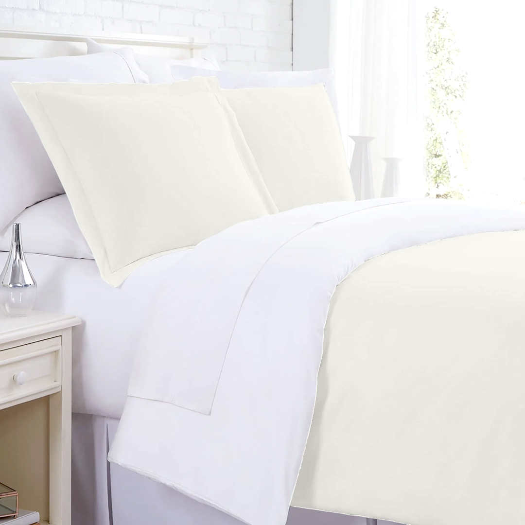 Ivory and White Reversible Duvet Set Solid Comfy Sateen