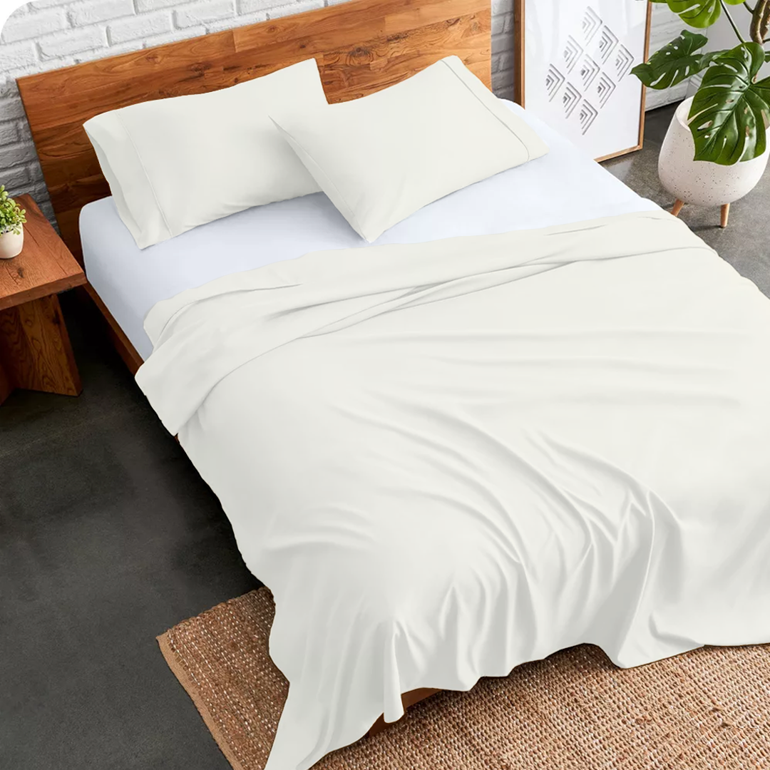 Ivory Flat Sheet with Pillowcase Bliss Solid Sateen