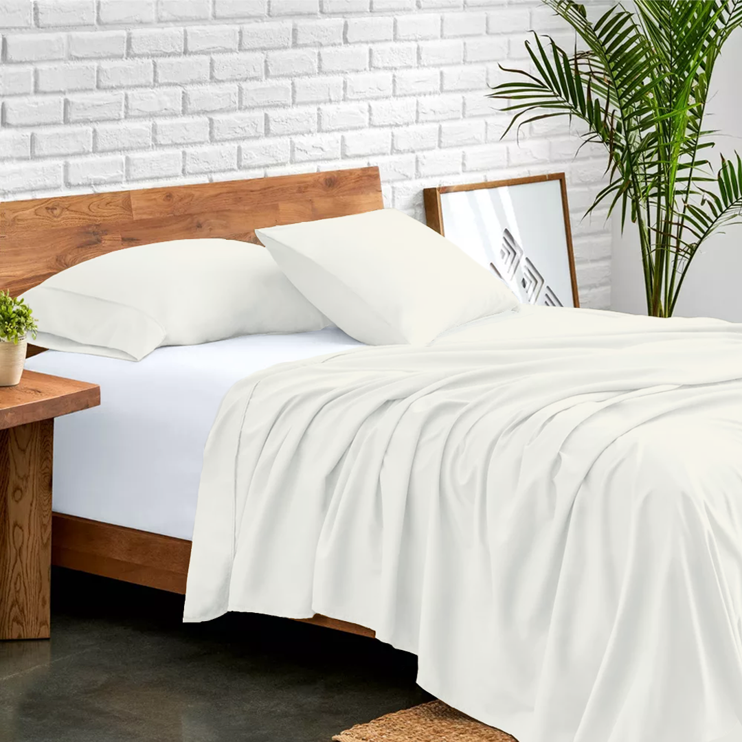 Ivory Flat Sheet with Pillowcase Bliss Solid Sateen