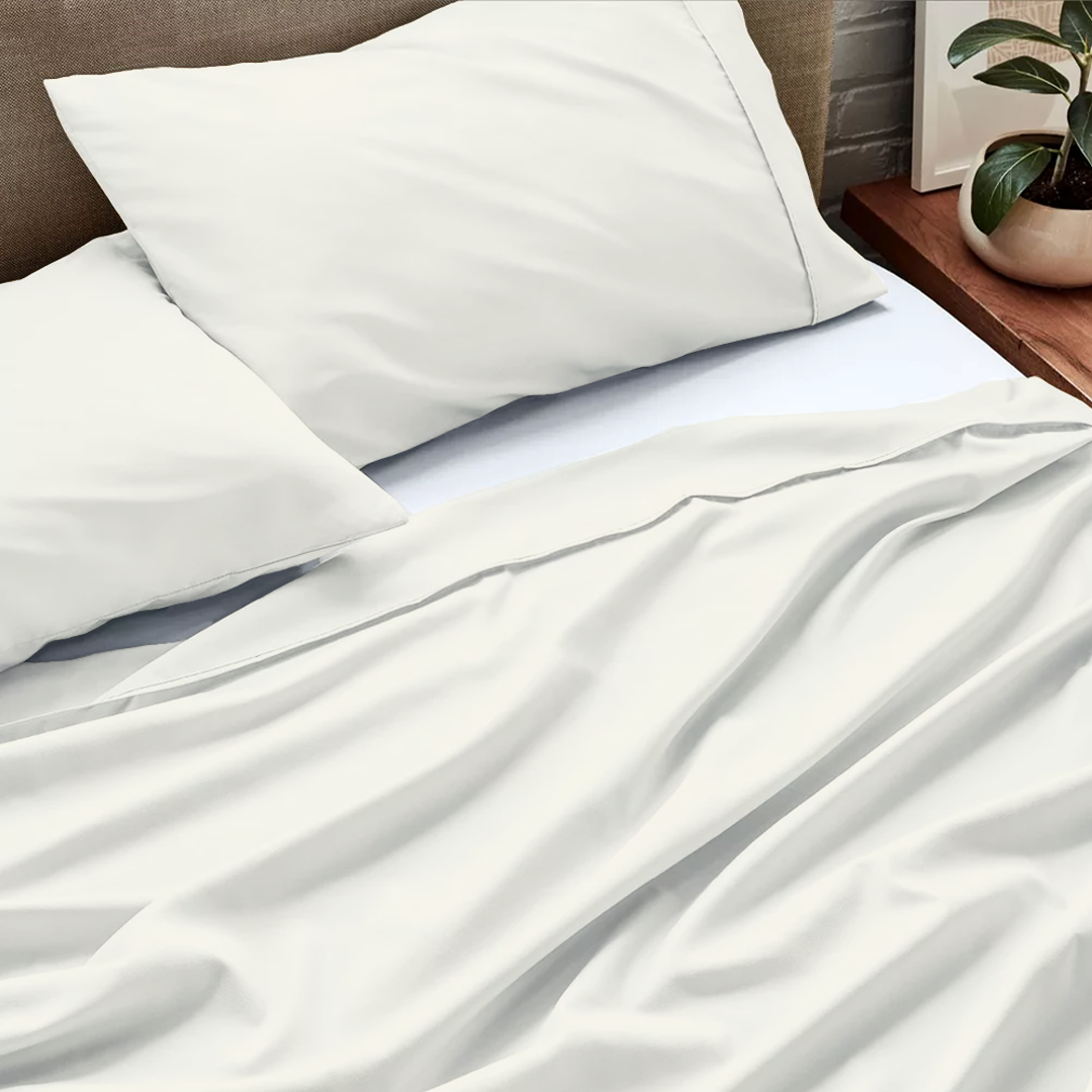 Ivory Flat Sheet with Pillowcase Bliss Solid Sateen