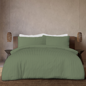 Moss Stripe Duvet Cover Set Sateen Comfy