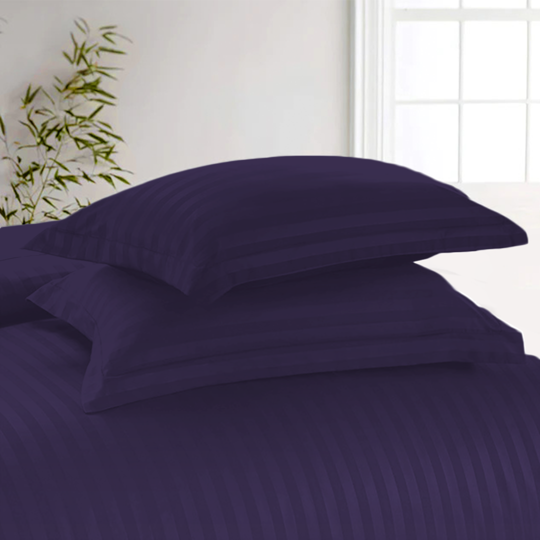 Purple Stripe Duvet Cover Set with Fitted Sheet Comfy Sateen