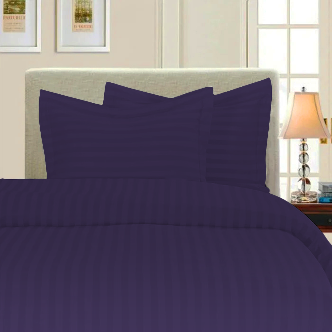 Purple Stripe Duvet Cover Set with Fitted Sheet Comfy Sateen