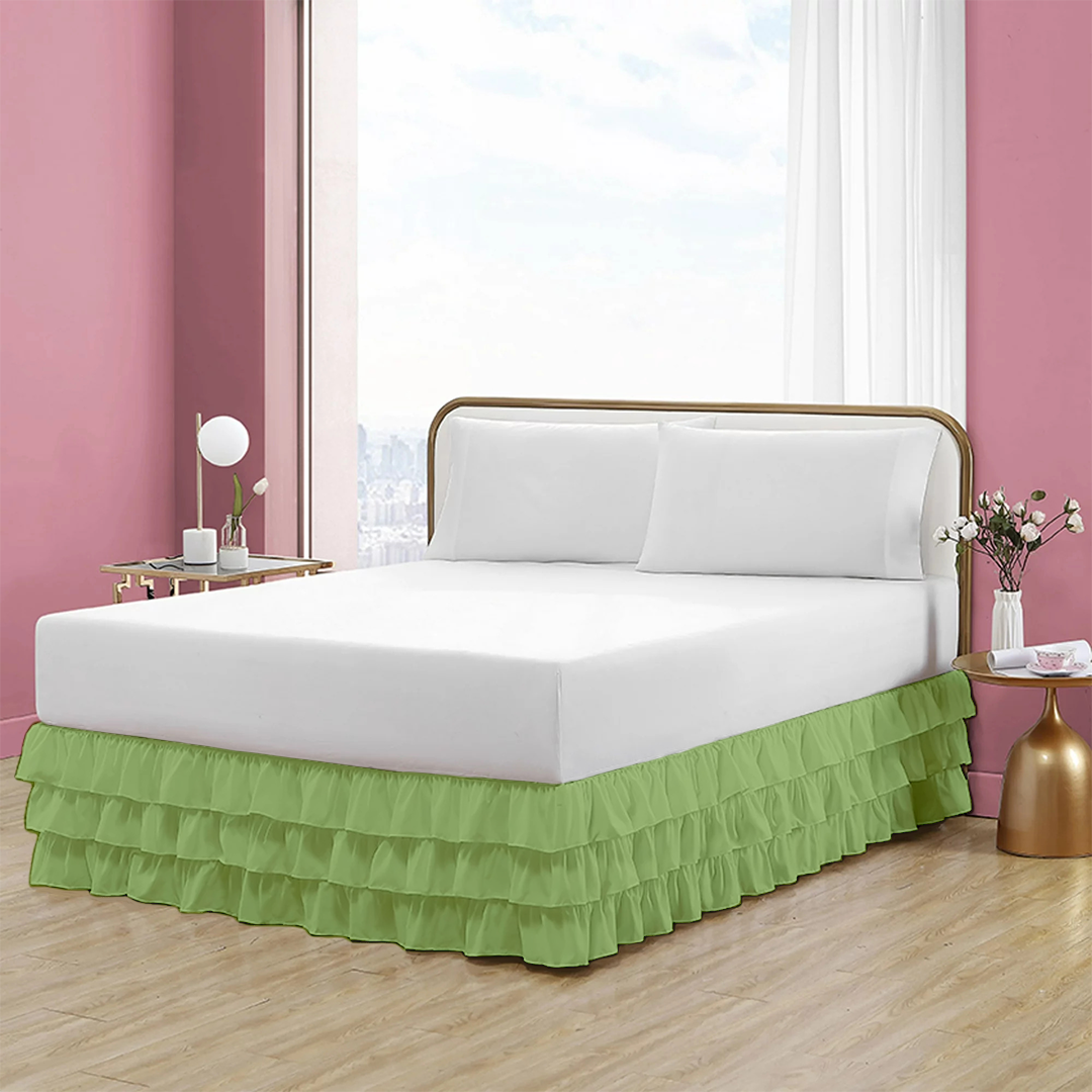 Sage Multi Ruffle Bed skirt Bliss Solid