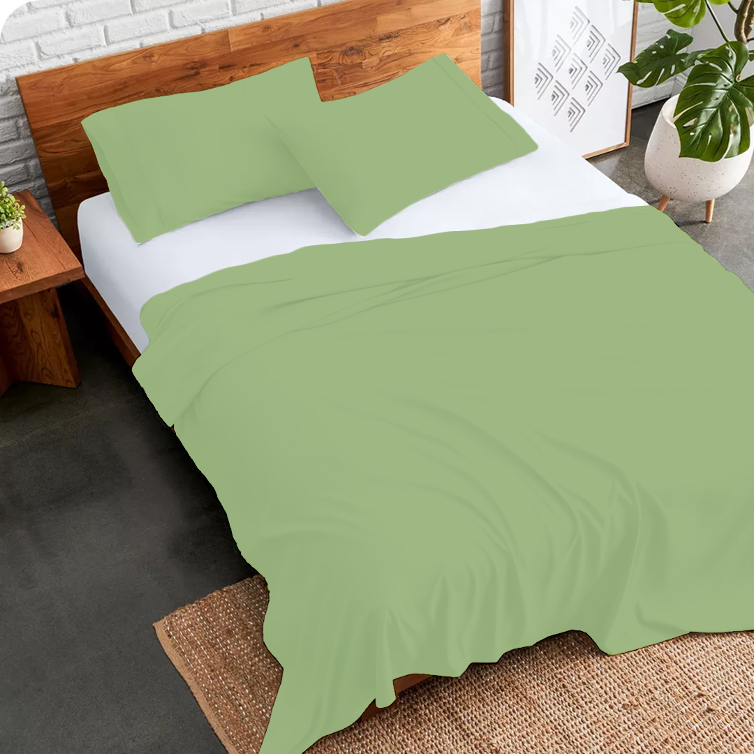 Sage Green Flat Sheet with Pillowcase Bliss Solid Sateen