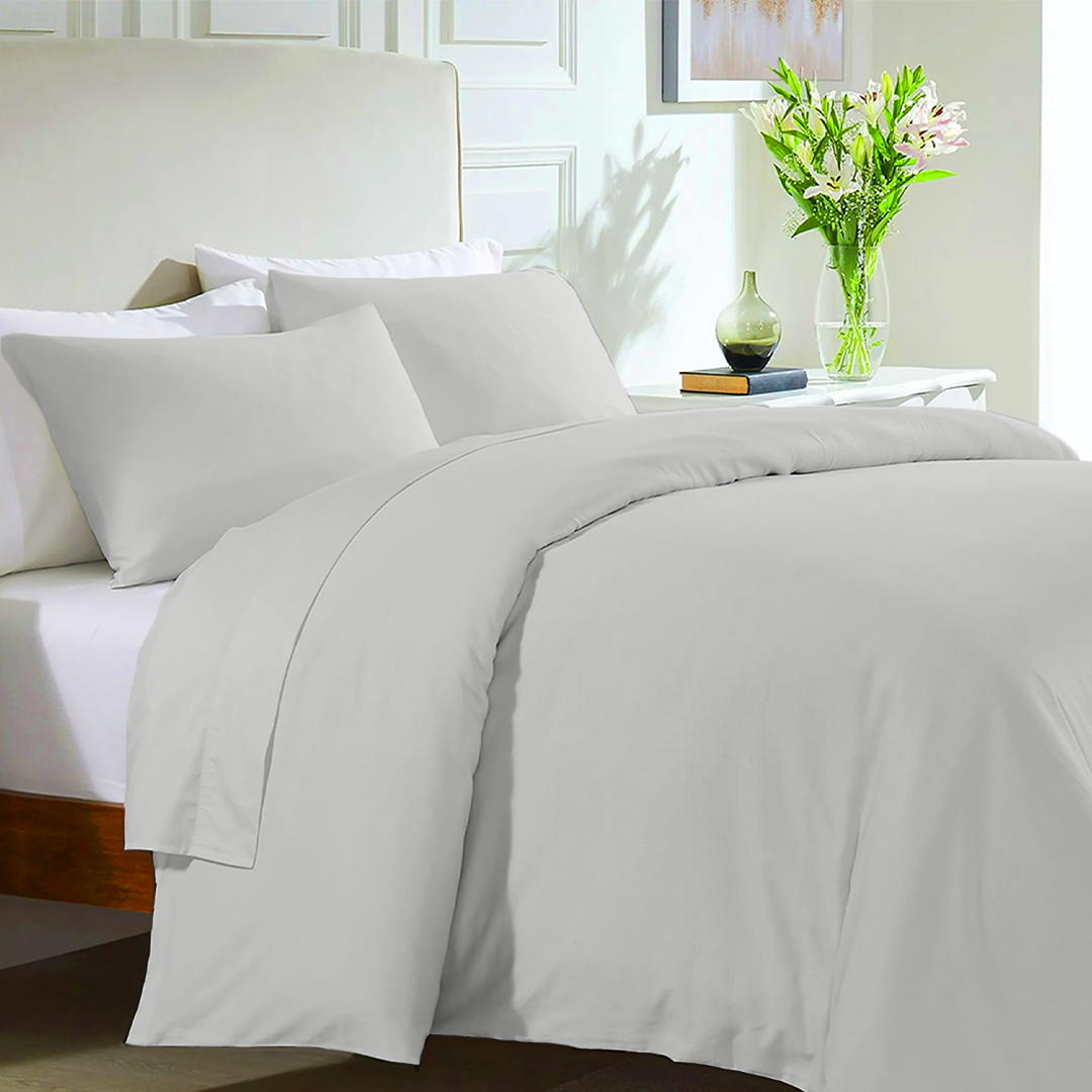 Light Grey Duvet Set with Flat sheet Bliss Solid Sateen