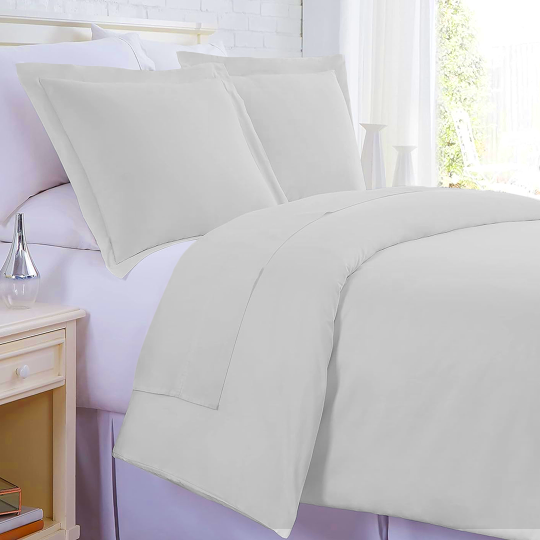 Light Grey Duvet Set with Flat sheet Bliss Solid Sateen