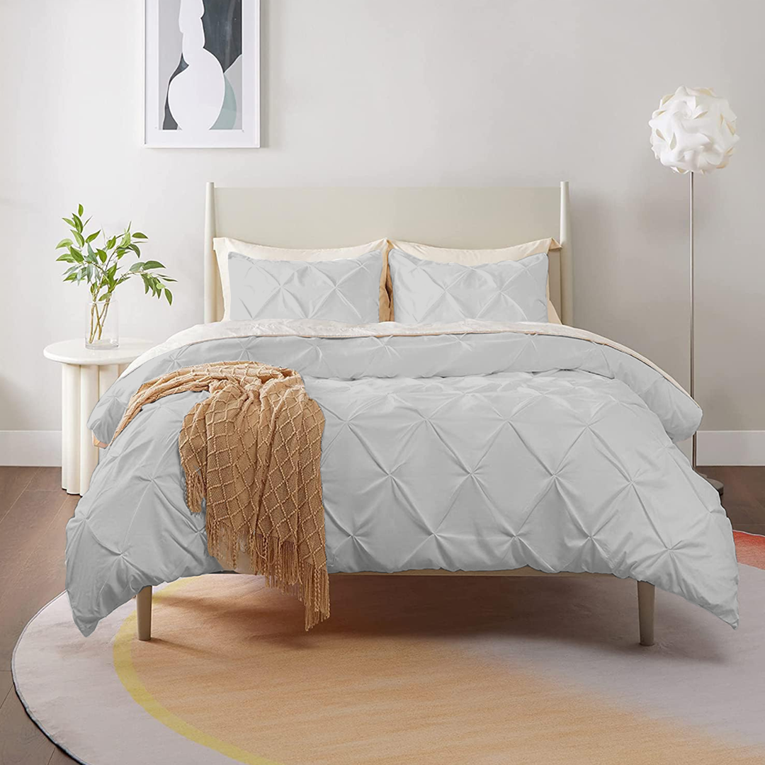 Light Grey Pintuck Duvet Cover Set Bliss