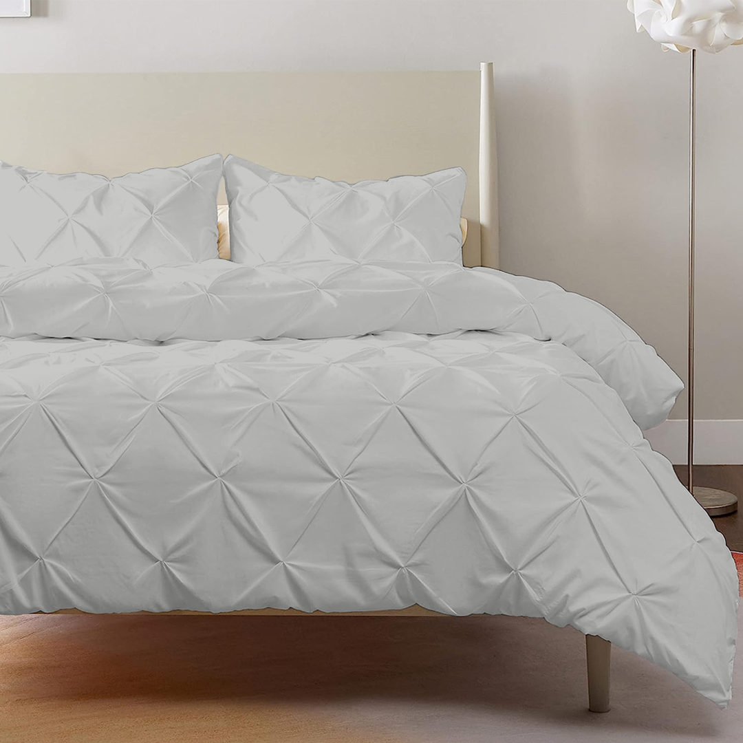 Light Grey Pintuck Duvet Cover Set Bliss