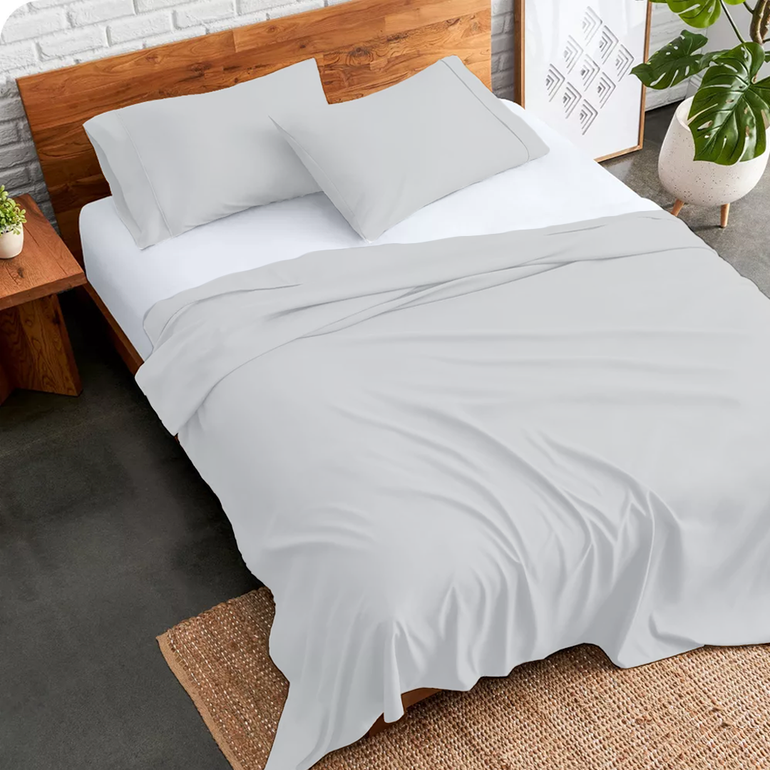 Comfy Light Grey Flat Sheet with Pillowcase Solid Sateen