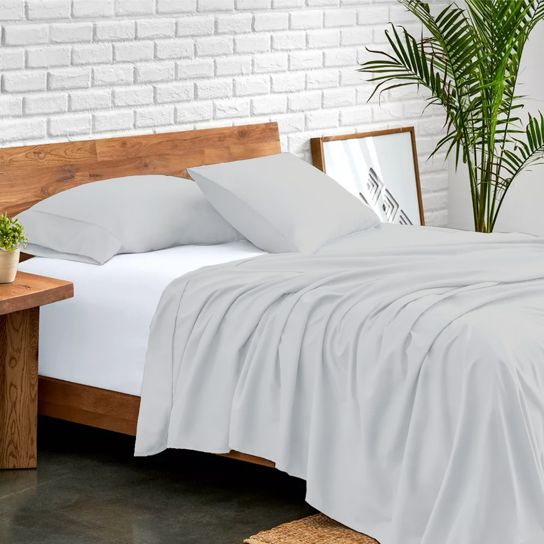 Comfy Light Grey Flat Sheet with Pillowcase Solid Sateen