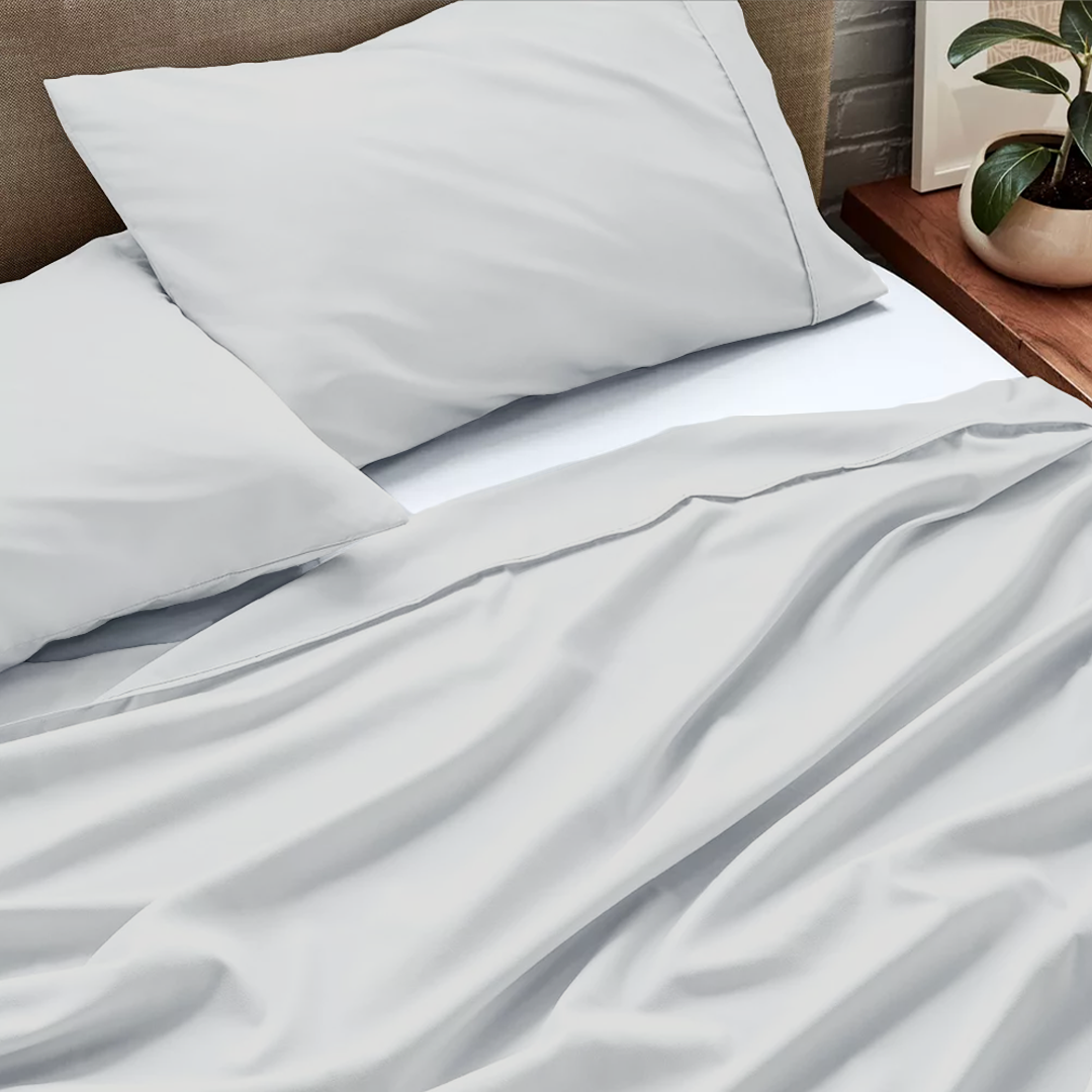 Light Grey Flat Sheet with Pillowcase Bliss Solid Sateen