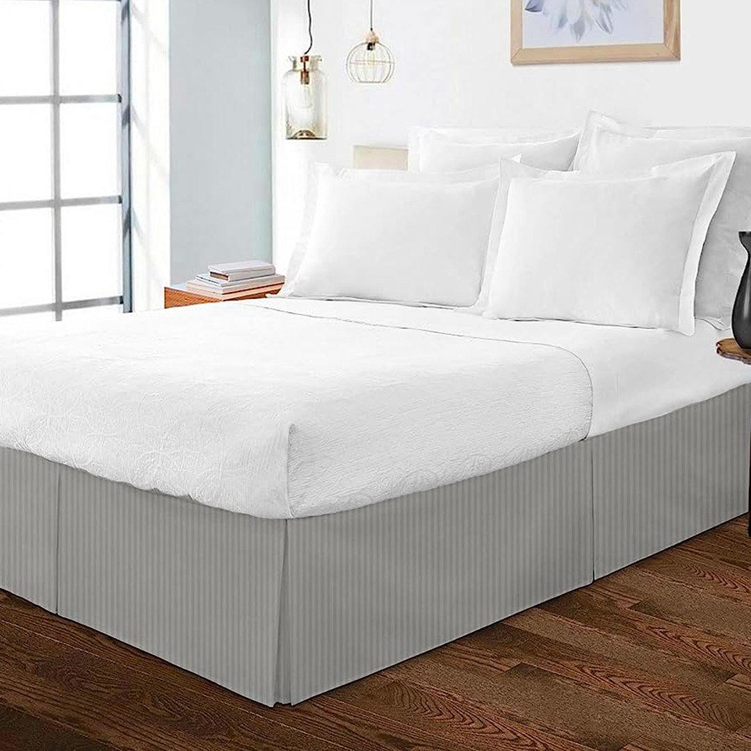 Light Grey Striped Bed Skirt (Comfy 300TC)