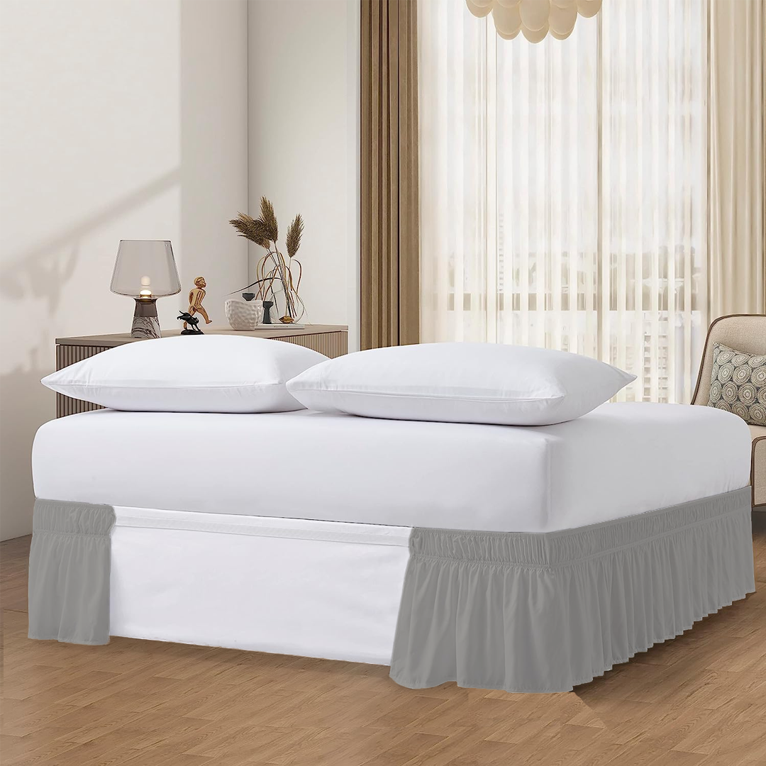 Light Grey Wrap Around Bed Skirt Solid Comfy Sateen