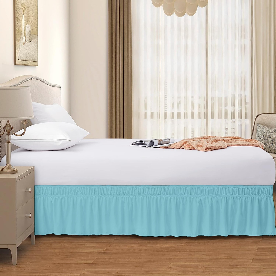 Light Blue Wrap Around Bed Skirt Solid Bliss Sateen