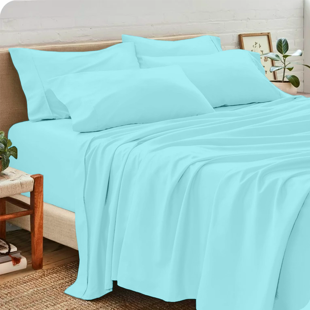 Light Blue Sheet Set with Extra Pillowcase Solid Bliss Sateen