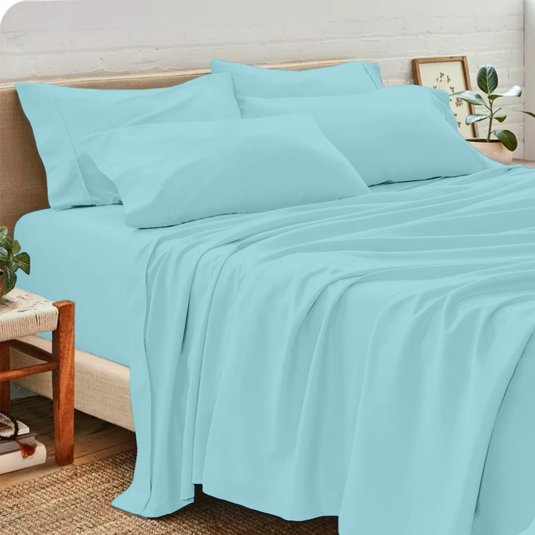 Light Blue Sheet Set with Extra Pillowcase Comfy Solid Sateen